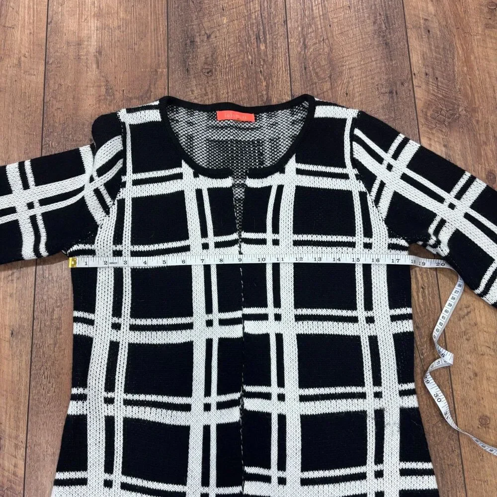Lulumari Black White Stripe Plaid Open Cardigan Size M/L Elevated Basics Casual - Picture 5 of 7